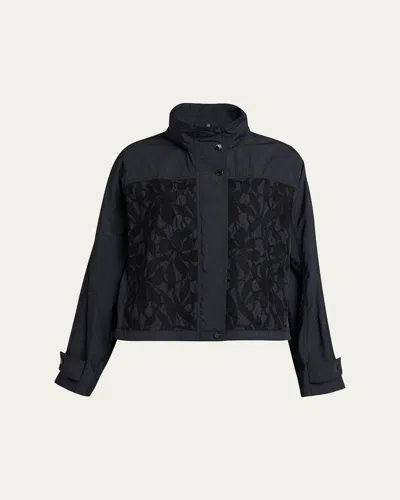 Moncler Floral-embroidered Hooded Jacket In Blue