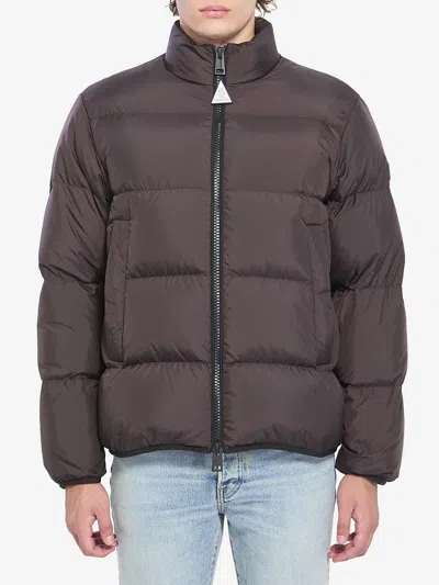 Moncler Logo-patch Padded Jacket In Brown