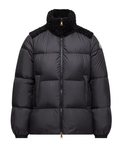 Moncler Esnaie Teddy-trimmed Short Down Jaket In Black