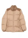 Moncler Puffer Jacket With High Collar And Pockets In Brown