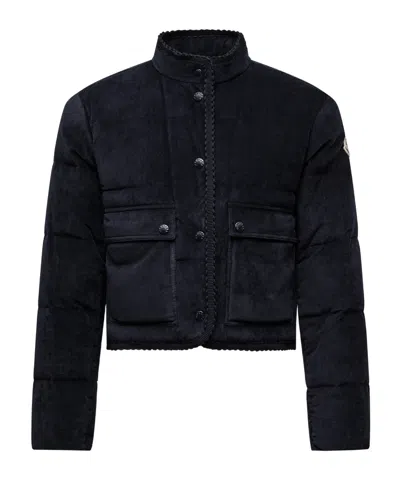 Moncler Essarts Braided Trim Corduroy Short Down Jacket In Black