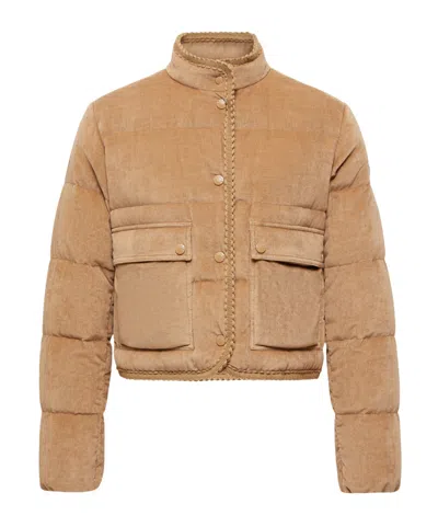 Moncler Essarts Braided Trim Corduroy Short Down Jacket In Brown