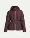 Moncler Estom Vertical-quilted Hooded Short Down Jacket In Burgundy