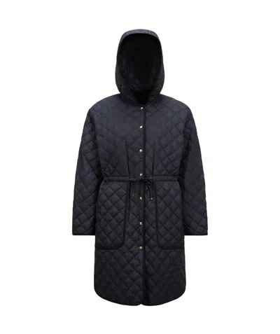 Moncler Etelan Hooded Diamond Quilted Long Down Jacket In Blue