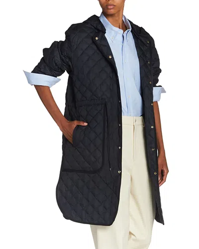 Moncler Etelan Quilted Long Parka Coat In Blue