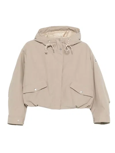 Moncler Eucalyptus Hooded Cropped Shell Down Jacket In Neutral
