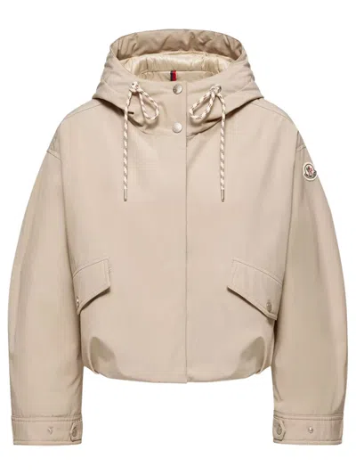 Moncler Eucalyptus Hooded Jacket Drawstring Front Pockets In Neutral