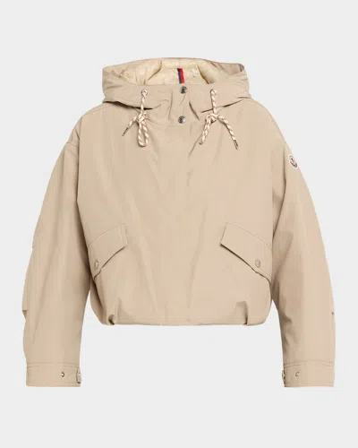 Moncler Eucalyptus Hooded Jacket Drawstring Front Pockets In Neutral
