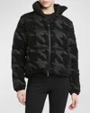 Moncler Evandra Embroidered Houndstooth Puffer Jacket In Black