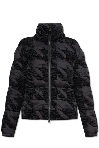 Moncler Evandra Embroidered Houndstooth Puffer Jacket In Black