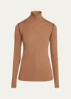 Moncler Extra Fine Wool Ribbed Turtleneck Sweater In Tan