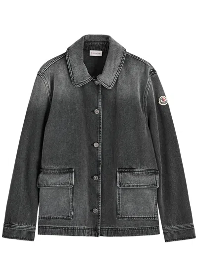 Moncler Faded Denim Jacket In Grey