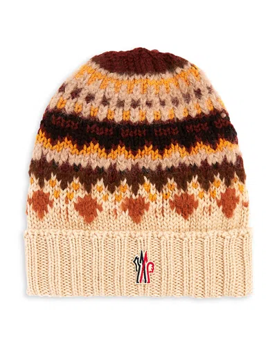 Moncler Fair Isle Beanie In Light Beige