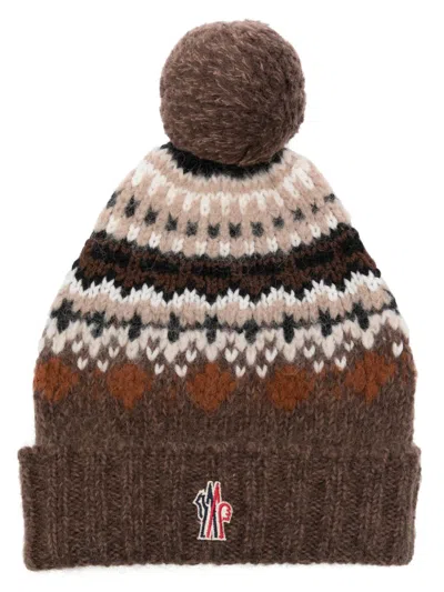 Moncler Fair Isle Intarsia Beanie In Braun