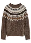 Moncler Fair Isle Intarsia Cable-knit Wool-blend Jumper In Brown