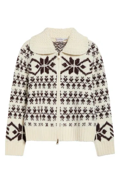 Moncler Fair Isle Wool Blend Zip Cardigan In Pattern