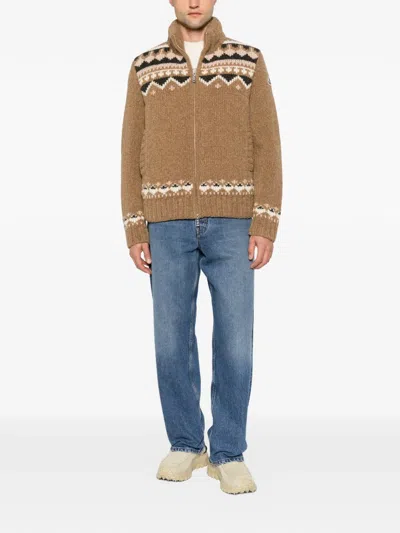 Moncler Fair-isle Padded Jacket In Brown