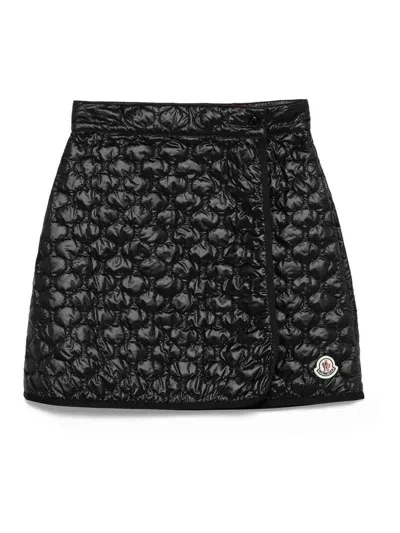 Moncler Quilted Black Skirt With Glossy Finish And Wrap Style