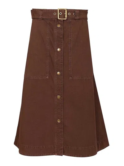 Moncler Cotton Midi Skirt With Belt Skirts Bordeaux In Brown
