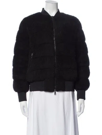 Pre-owned Moncler Faux Fur Bomber Jacket In Black