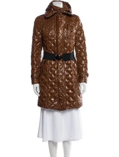 Pre-owned Moncler Faux Fur Coat In Brown