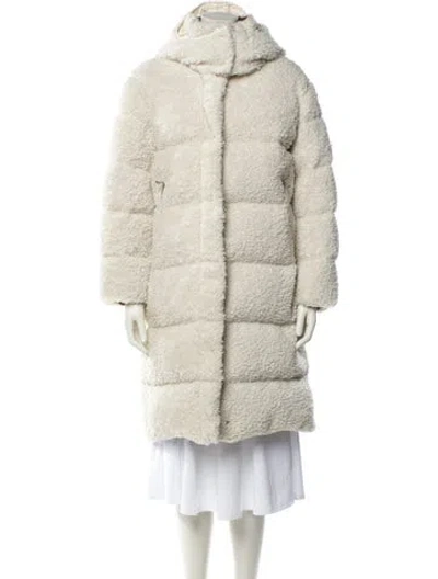 Pre-owned Moncler Faux Fur Coat In Neutral