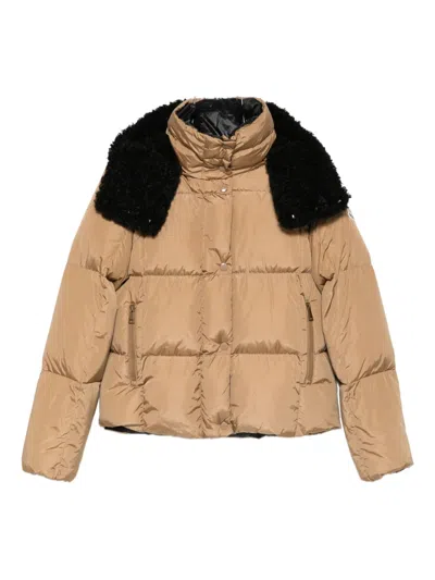 Moncler Piumino Corto Castelnou Con Cappuccio In Pile E Trapuntatura A Quadri In Brown