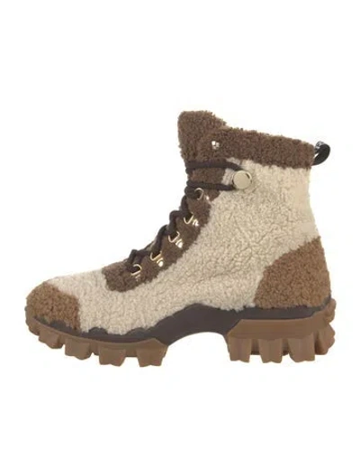 Pre-owned Moncler Faux Fur Colorblock Pattern Hiking Boots In Neutrals