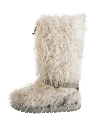 Pre-owned Moncler Faux Fur Lace-up Boots In Neutral
