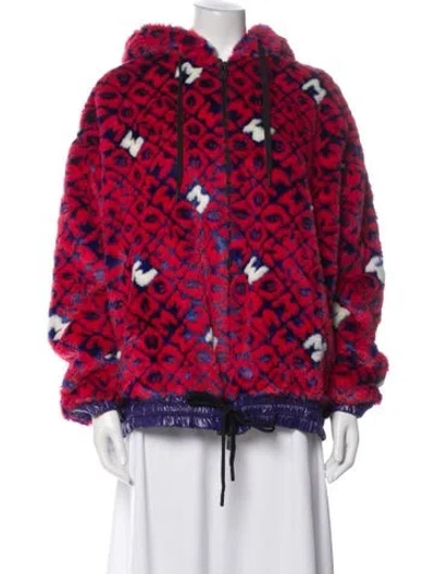 Pre-owned Moncler Faux Fur Printed Faux Fur Jacket W/ Tags In Red