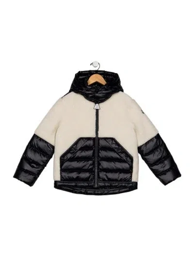 Pre-owned Moncler Kids' Faux Fur Puffer Jacket In Blue/neutrals