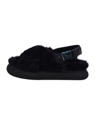 Pre-owned Moncler Faux Fur Slingback Sandals In Black