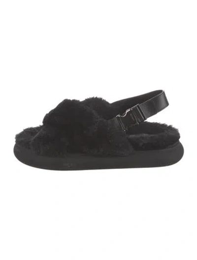 Pre-owned Moncler Faux Fur Slingback Sandals In Black