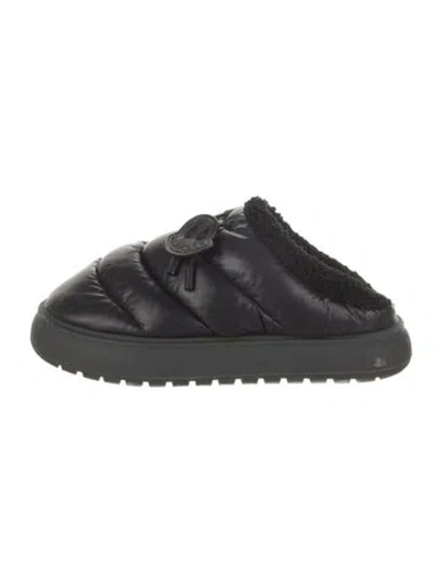 Pre-owned Moncler Faux Fur Trim Mules In Black