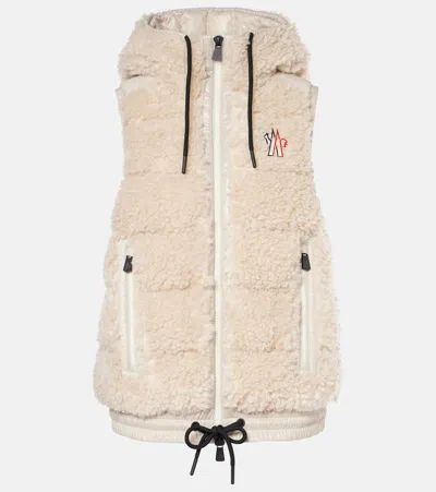 Moncler Faux Shearling Down Vest In Beige