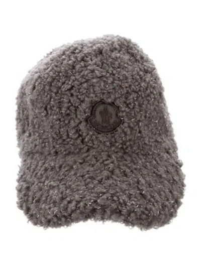 Pre-owned Moncler Faux Shearling Metallic Accents Baseball Cap In Grey/metallic