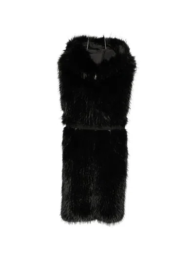 Moncler Faux-fur Hooded Gilet In Black