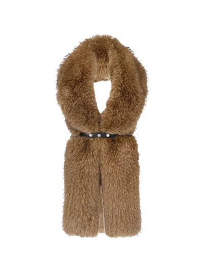 Moncler Faux-fur Hooded Scarf In Brown
