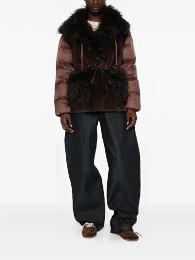 Moncler Faux-fur Padded Coat In Brown