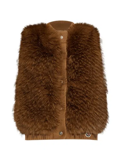 Moncler Faux-fur Padded Gilet In Brown