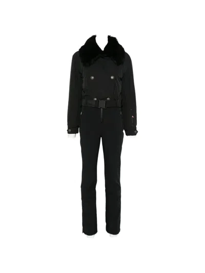 Moncler Faux-fur Trim Belted Ski Suit In Black