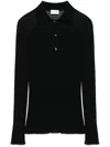 Moncler Fine-ribbed Polo Top In Schwarz
