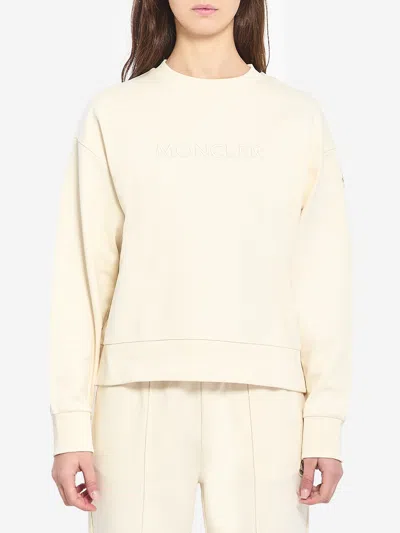 Moncler Cotton Crewneck Sweatshirt In Neutral