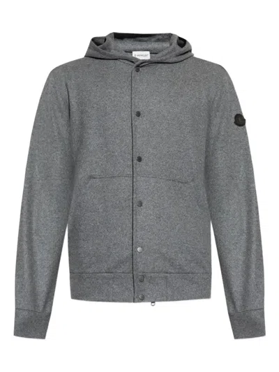 Moncler Cardigan Zippé En Laine Mélangée In Gray