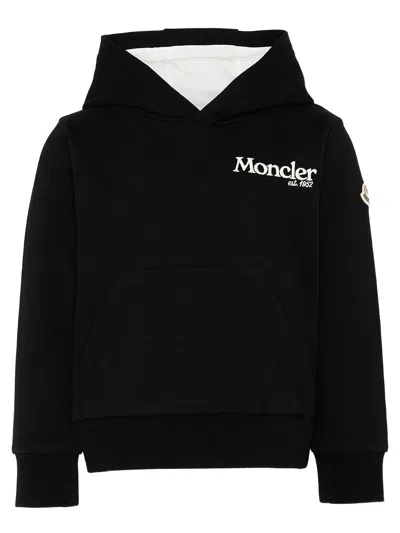 Moncler Kids' Felpa Logo Con Cappuccio In Black