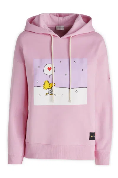 Moncler Hoodie Sweater In Bright Pink