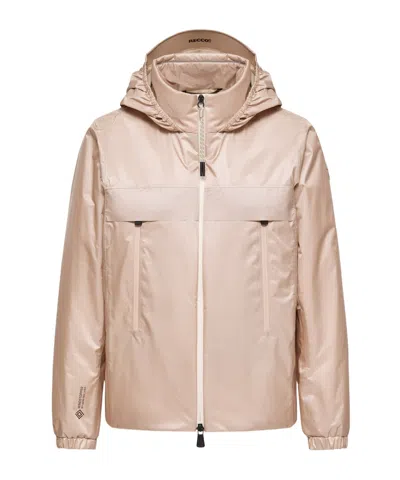 Moncler Fergana Windstopper Hooded Short Down Jacket In Burgundy