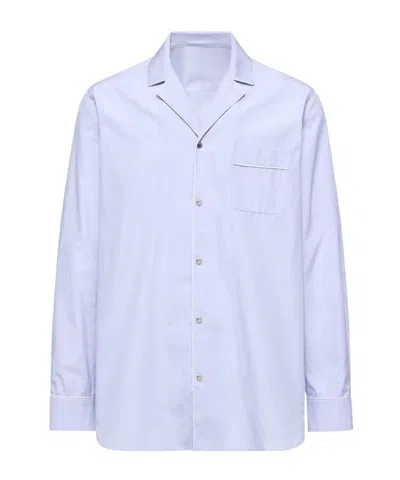 Moncler Fil-à-fil Cotton Long Sleeve Shirt In Blue