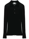 Moncler Fine-ribbed Polo Top In Black