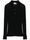 Moncler Fine-ribbed Polo Top In Black